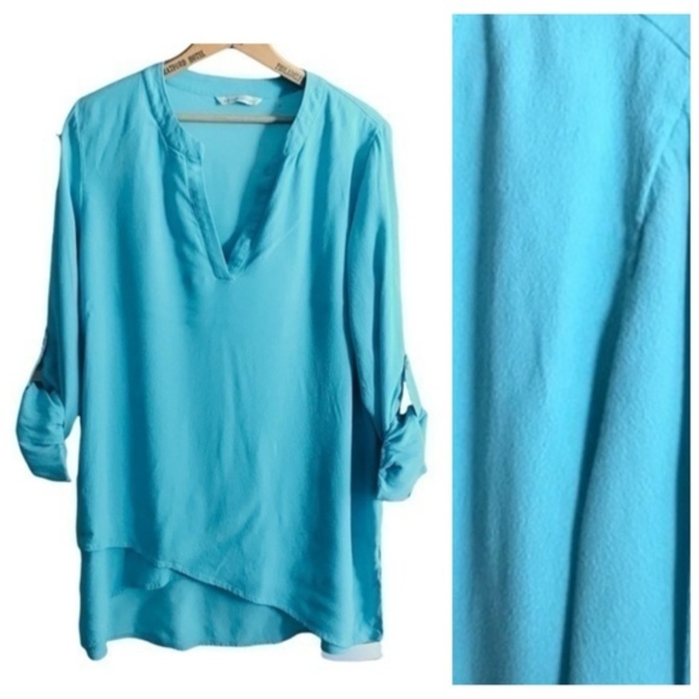 Soft Surroundings Blue Flowy Semi Sheer Top Medium